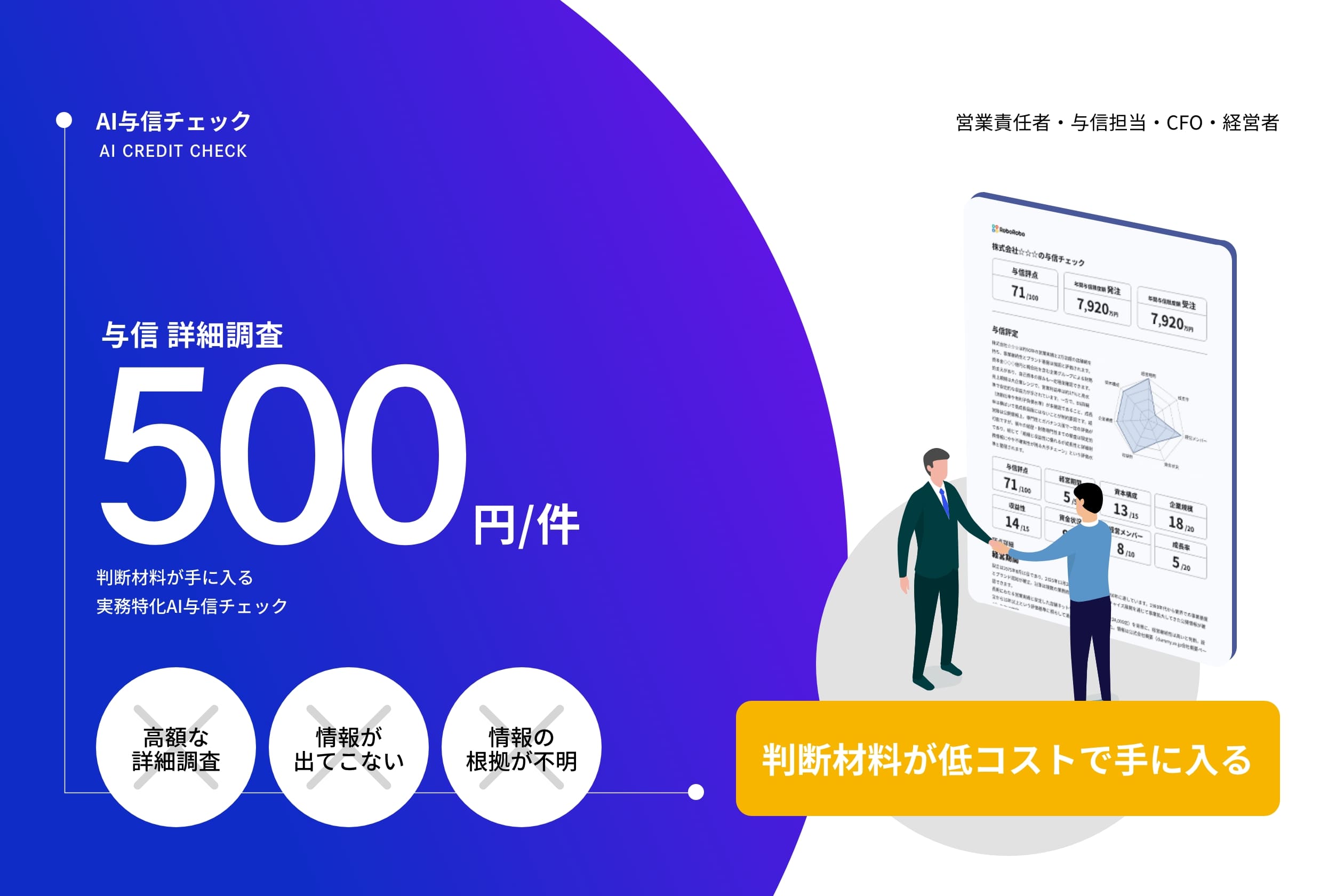 判断材料が手に入る実務特化AI与信チェック 詳細調査500円/件